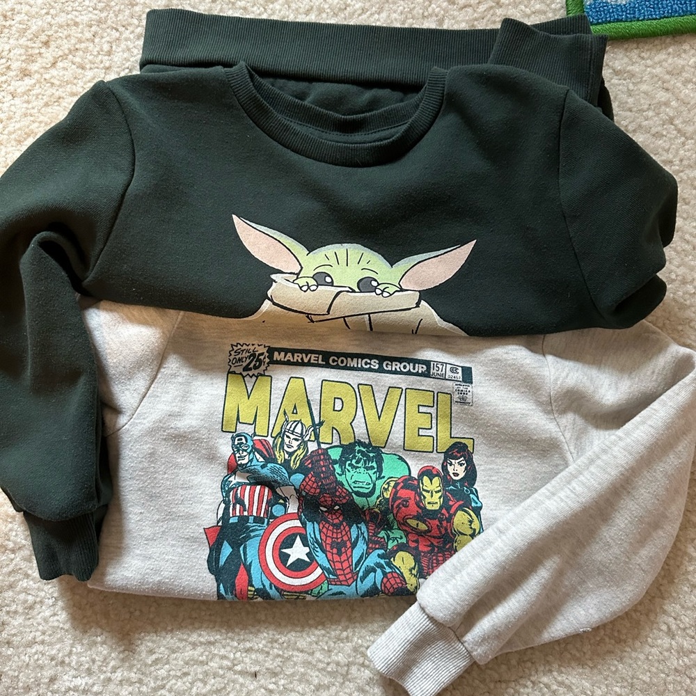 TARGET Marvel Superhero and Baby Yoda sweatshirts
